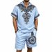Men's Clothing Men's Viking Style Printed Suit Casual Top And Shorts Set Summer Bamboo Retro Hooded For Formal & Casual_viptrois.com