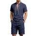 Men's Linen Wash Workwear Set Wash And Wrinkle Resistant Lace Up Casual Two Piece Set Summer Stand Up Collar Short Sleeved_viptrois.com