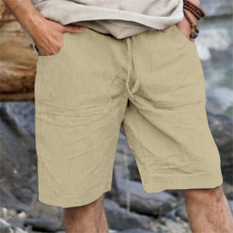 Men's Drawstring Linen-Cotton Shorts - Breathable Straight Cut Summer Shorts For Casual & Outdoor Wear_viptrois.com