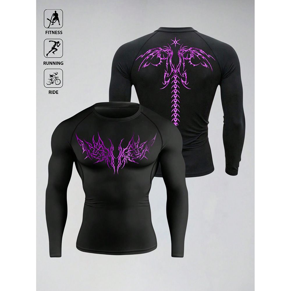 Men's Clothing Quick Drying Printed Sports T-Shirt Long Sleeved Casual Fitness Running Top Tight Fitting_viptrois.com