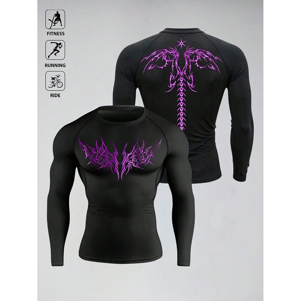 Men's Clothing Quick Drying Printed Sports T-Shirt Long Sleeved Casual Fitness Running Top Tight Fitting_viptrois.com