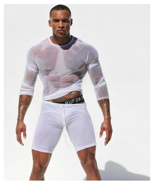 Men's Clothing Men's Sexy Long Sleeved T Shirt Transparent Mesh Sexy Top Mesh Casual Home Wear_viptrois.com