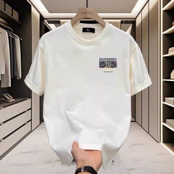 Summer New Trend Fashionable Casual Versatile High-quality Pure Cotton Men's Short Sleeved T-shirt_viptrois.com