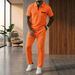 Men's Clothing Men's Casual Sportswear Trendy Summer Two Piece Set Waffle Knit Collar Short Sleeved Trouser Suit Style_viptrois.com