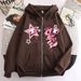 Threaded Hem Unisex Casual Zipper Jacket Street Style Printed Star Pony Hoodie_viptrois.com