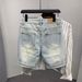 Men's Clothing 2025 Summer Trend Scratched Hole Denim Shorts Ins Fashion Brand Personalized Side Whisker Splicing Five Point Shorts_viptrois.com