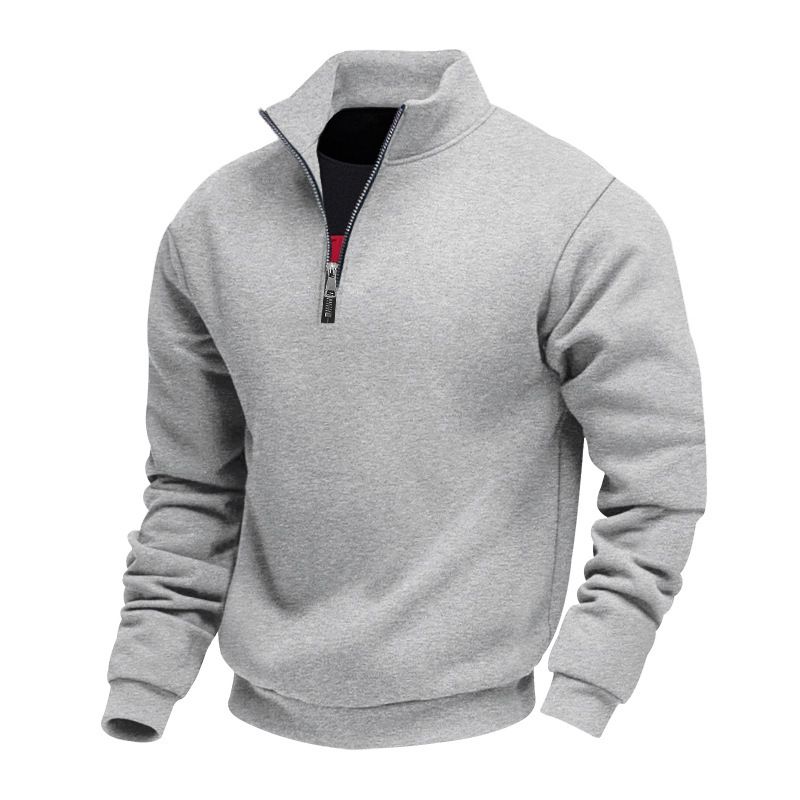 Men's Plus Size Fleece-Lined Half-Zip Pullover Sweatshirt - Casual Solid Color Hoodie For Autumn & Winter_viptrois.com