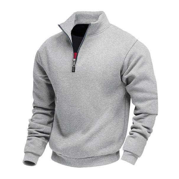Men's Plus Size Fleece-Lined Half-Zip Pullover Sweatshirt - Casual Solid Color Hoodie For Autumn & Winter_viptrois.com