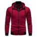 Men's Clothing Men's Slim Fit Zip-Up Hoodie - Contrast Trim Sportswear Jacket (Black/Grey/Maroon, M-XXXXL)_viptrois.com