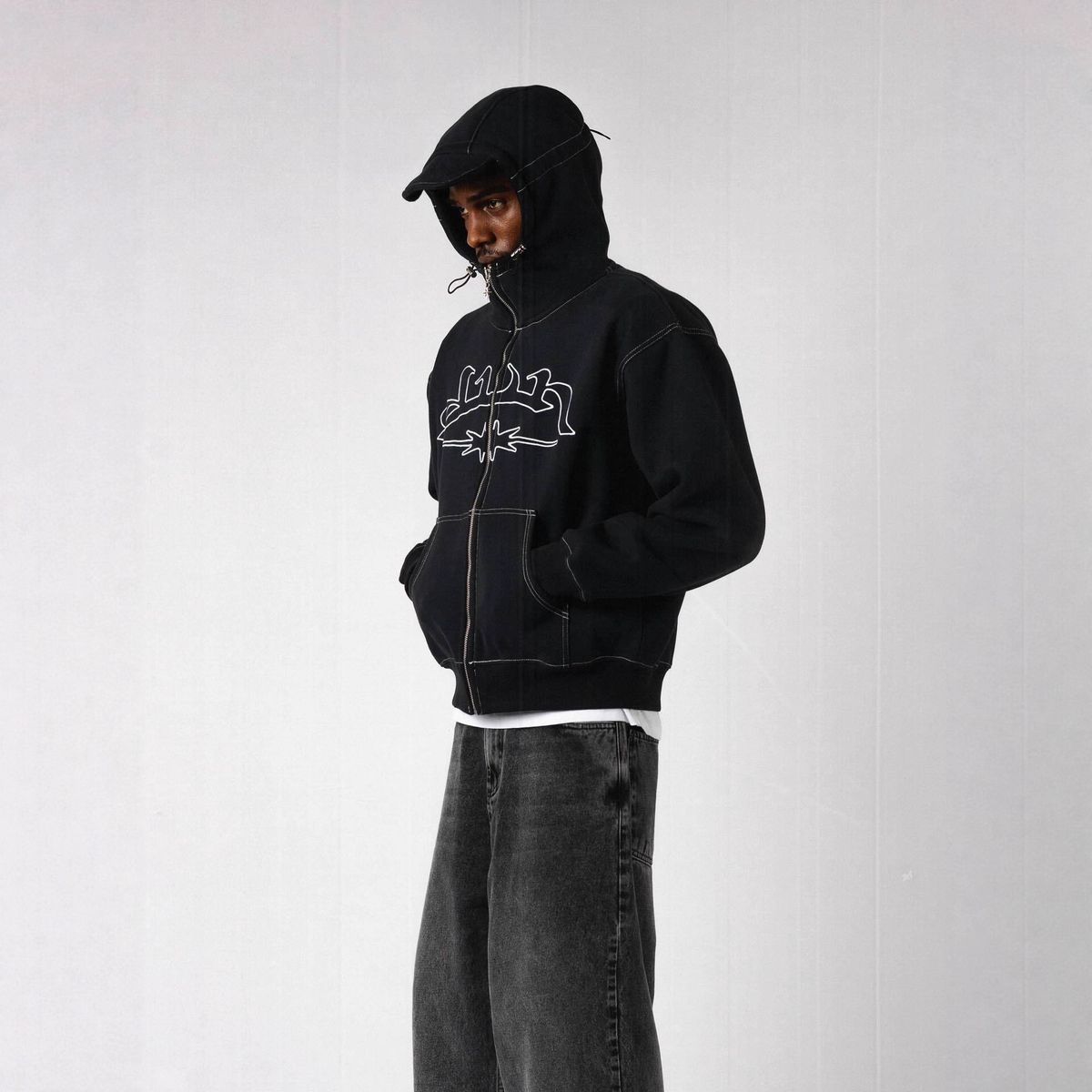 Men's Clothing Hooded Sweatshirt Unisex Hooded Streetwear Sweatshirt - Oversized Hip-Hop Style With Patchwork Design, Black, S/M/L/XL_viptrois.com