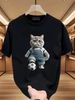 【DORAE】2026 Unisex T-shirt (Heavyweight Cotton) Black (Oversized "Soccer Cat" Print & Cute Sports Meme Design) – High Street Style For Street Style_viptrois.com