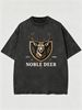 Summer Washed Cotton T-Shirt, Men's Noble Deer 1986 Shield Crest Print, Luxury Vintage Style, Casual Oversized Tee_viptrois.com