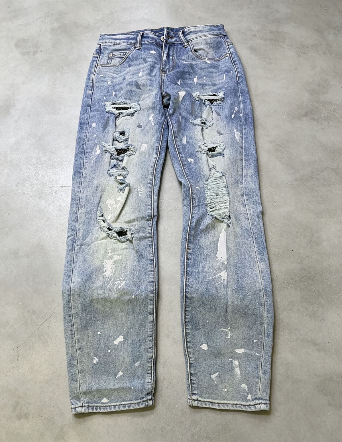 Men's Clothing Graffiti Slim High Street Jeans Paint Diamond Hole Patch Pants_viptrois.com