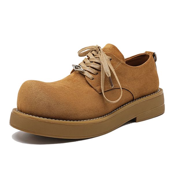 Round Head Derby Shoes Men's Thick-soled Heightening Casual Big Head Shoes Low-top Tooling Men's Shoes_viptrois.com