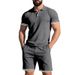 Men's Casual Sports Set Short Sleeve Button Down Collared Two Piece Suit Cotton Polyester Linen Black Gray Khaki Summer Wear_viptrois.com