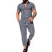 Men's 2-Piece Summer Outfit Short Sleeve Shirt And Trousers Set Solid Color Casual with Collar_viptrois.com