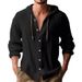 2025 New Spring/summer Hooded T-shirt Solid Color Cotton Linen Men's Casual Long Sleeved Top_viptrois.com