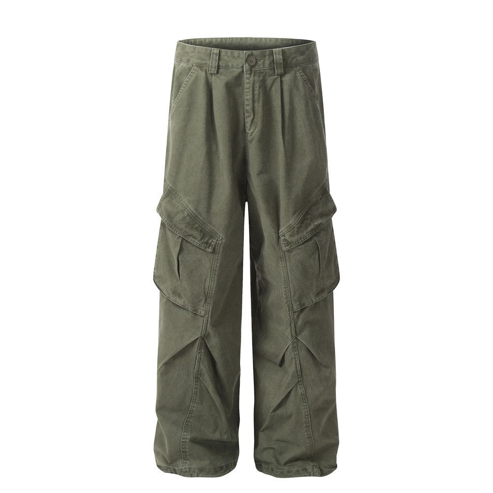 Men's Clothing Vibe Trendy Overalls Men's Heavy Washed Distressed Wrinkled Design Niche Loose Wide Leg Straight Trousers_viptrois.com