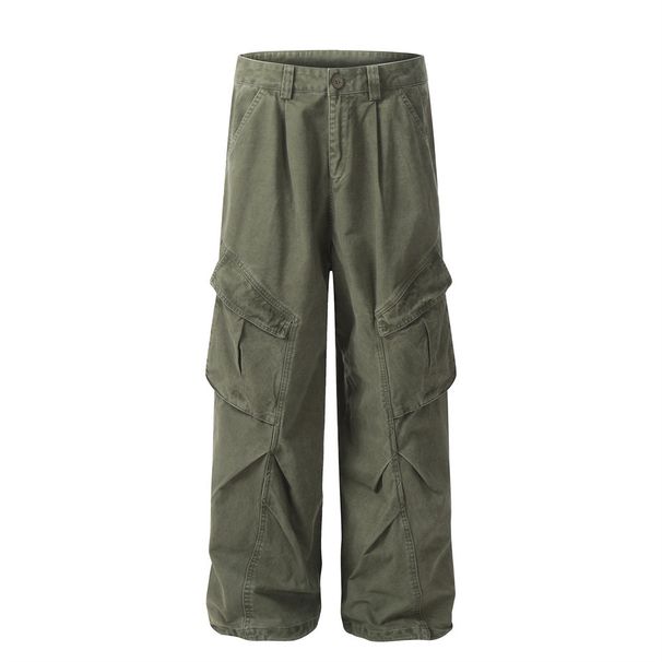 Men's Clothing Vibe Trendy Overalls Men's Heavy Washed Distressed Wrinkled Design Niche Loose Wide Leg Straight Trousers_viptrois.com