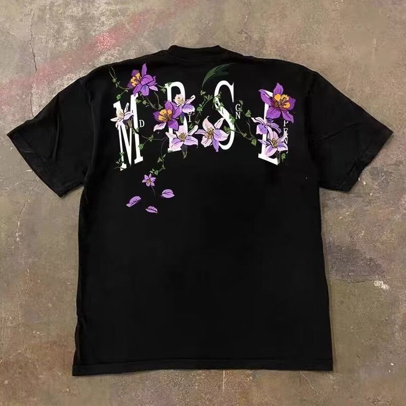 Men's Clothing Print Short Sleeved T Shirt Men's American Trendy Brand Design High Street Retro Summer Casual T Shirt_viptrois.com