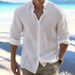 Men's Clothing Linen Button Down Shirt Beach Shirt Long Sleeved Plain Stand Up Collar Casual Shirts_viptrois.com