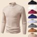 Men's Slim Fit Semi-Turtle Neck Knit Sweater - Breathable Stretch Polyester Casual Pullover For Autumn Winter_viptrois.com