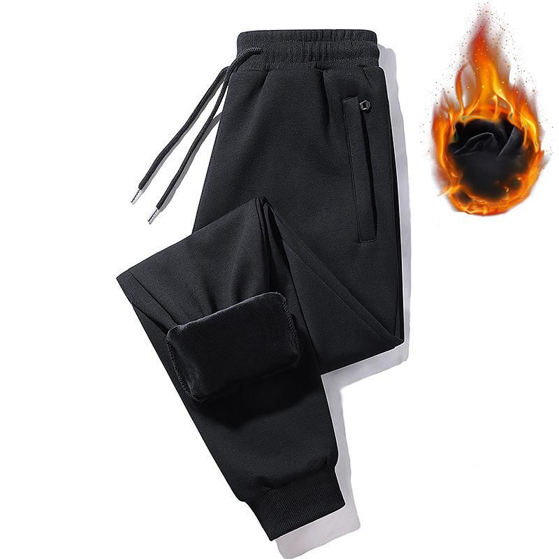 Men's Clothing Fleece-Lined Jogger Pants Winter Warm Straight Leg Sweatpants Unisex Casual Lounge Pants With Elastic Cuffs_viptrois.com