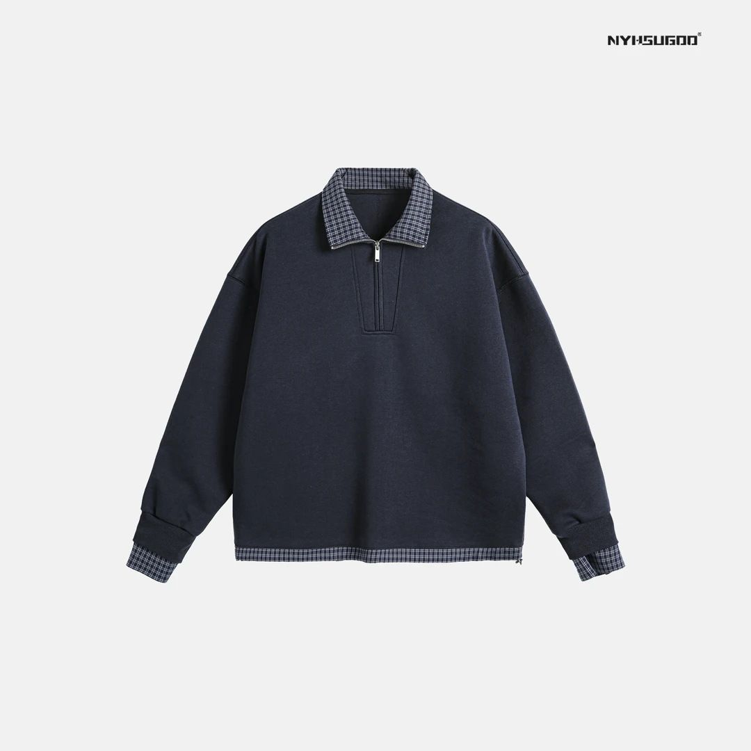 Autumn Fashion Casual Comfortable Oak Design Men's Solid Color Turn-Down Collar Loose Simple Heavyweight Sweatshirt_viptrois.com