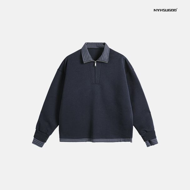Autumn Fashion Casual Comfortable Oak Design Men's Solid Color Turn-Down Collar Loose Simple Heavyweight Sweatshirt_viptrois.com