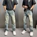 Retro Washed Distressed Denim Jeans High End Men's Spring Summer Trendy Loose Fit Cool And Edgy Wasteland Colored Straight Leg_viptrois.com