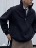 CleanFit Half-Zip Stand Collar Sweatshirt – Minimalist Oversized Pullover For Men (Black/Grey)_viptrois.com