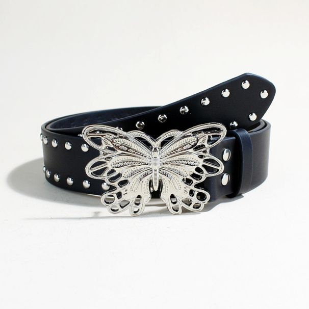 Punk Style Wide Belt With Studs & Butterfly Buckle - Edgy Fashion Waistband For Women | Jeans Accessory | Ready To Ship_viptrois.com