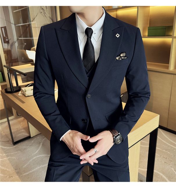 Men's Casual Suit Set Single Breasted Two Button Peak Lapel Wedding Suit Foreign Trade Strong Goods Manufacturer Wholesale_viptrois.com