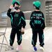 Kids' Clothing new children's stylish sports leisure medium and large children's lightning letter sweatshirt two piece suit_viptrois.com