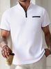 Men's Summer Polo Shirt With Stand Collar & Zipper Detail, Short Sleeve Checkered T-Shirt, Casual Slim Fit Breathable Top_viptrois.com