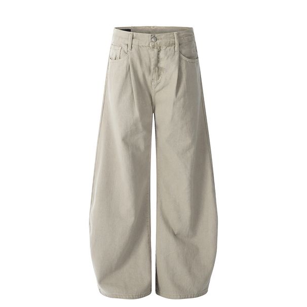 Trendy American Style Denim Scimitar Men's Loose Wide-Leg Vibe High Street Solid Color Versatile Oversized Long Pants_viptrois.com