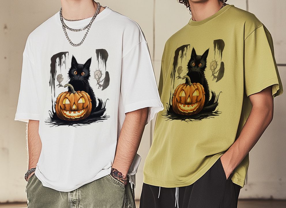Men's Clothing Trendy Men's Clothing Halloween Black Cat Print Short Sleeved Men's Tops Loose Casual Men's Bottoming T Shirt Wholesale_viptrois.com
