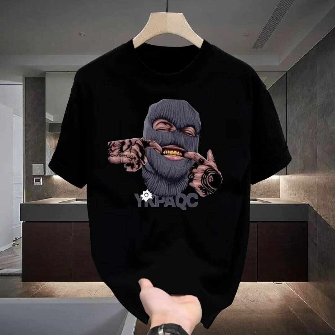 Men's Clothing Heavy Cotton Trendy Brand Boy's Printed Round Neck Short Sleeve Loose Large Size All Match Outer Wear T Shirt_viptrois.com