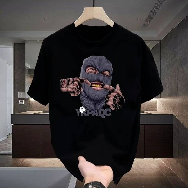 Men's Clothing Heavy Cotton Trendy Brand Boy's Printed Round Neck Short Sleeve Loose Large Size All Match Outer Wear T Shirt_viptrois.com