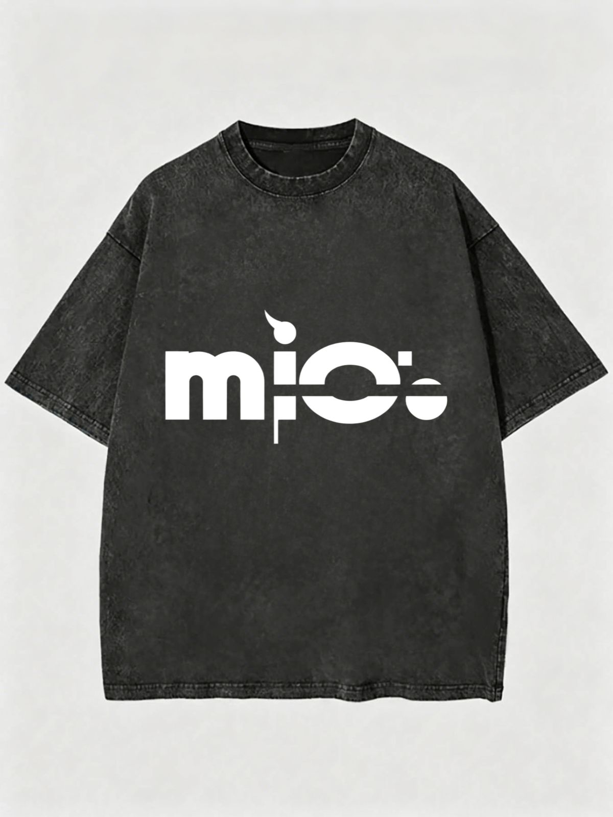 Vintage Washed Split Abstract MIO Letter Graphic 230g Cotton T-Shirt Men's Casual Streetwear Tee_viptrois.com