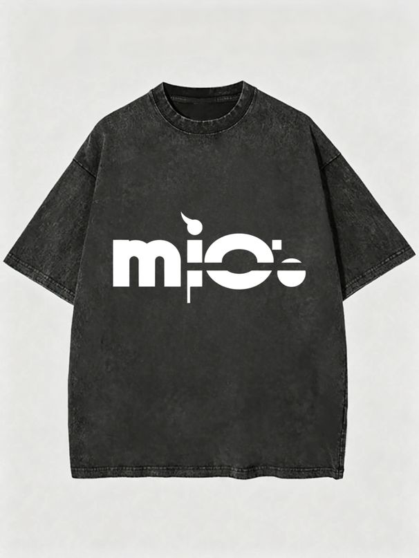 Vintage Washed Split Abstract MIO Letter Graphic 230g Cotton T-Shirt Men's Casual Streetwear Tee_viptrois.com