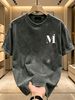 230g Washed Men Crew Neck Tee White MI Serif Letter Print Short Sleeve Casual Streetwear Summer Top_viptrois.com