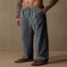 Men's Clothing Men's Linen Drawstring Solid Color Breathable Outdoor Loose Casual Straight Trousers_viptrois.com