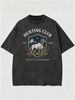 Summer Washed Cotton T-Shirt, Men's Hunting Club 1978 Hound Crest Print, Retro Outdoor Style, Casual Oversized Tee_viptrois.com