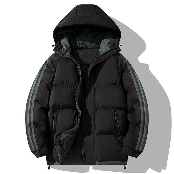 Men's Clothing Men's Winter Striped Puffer Jacket With Hood, Thickened Quilted Coat For Casual & Streetwear (Black/Gray/Khaki)_viptrois.com
