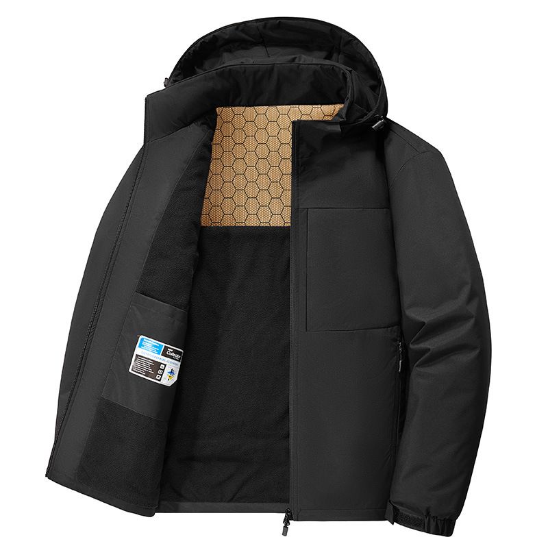 Men's Clothing Winter Hooded Fleece-Lined Windbreaker Jacket - Thickened Loose Fit Casual Coat For Autumn & Winter (Army Green, Black, Navy, Khaki)_viptrois.com
