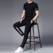 New Elastic Thin Ice Silk Two-Piece Set Summer High-End Men's Casual Sports Plus Size Suit Trend_viptrois.com