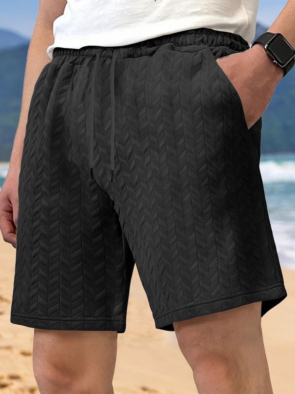 Men's Clothing Loose Solid Color Shorts Jacquard Cloth Drawstring Casual Shorts Beach Pants_viptrois.com