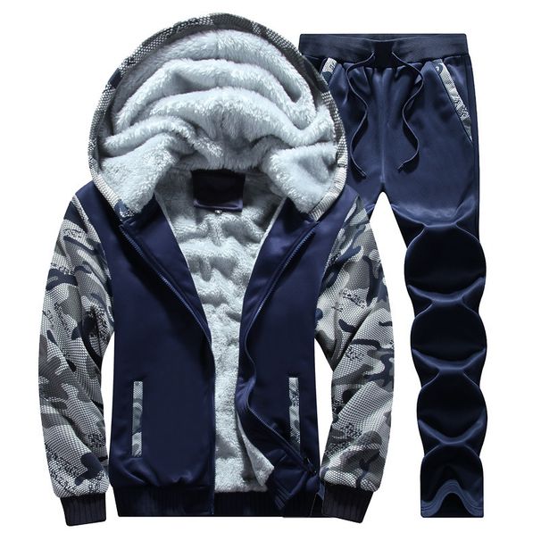 Men's Clothing Men's Plus Size Winter Fleece Hoodie & Jogger Set - Warm Thickened Casual Tracksuit For Big & Tall (Dark Blue, Dark Grey, Light Grey)_viptrois.com