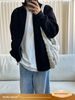 Pure Gray Double Zipper Cardigan Sweater For Men, Autumn Cleanfit Lazy Style Knitted Sweater, American Stand Collar Jacket_viptrois.com